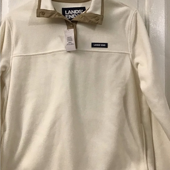 Lands' End Men's Zip Up Cream Sweater - Picture 3 of 8